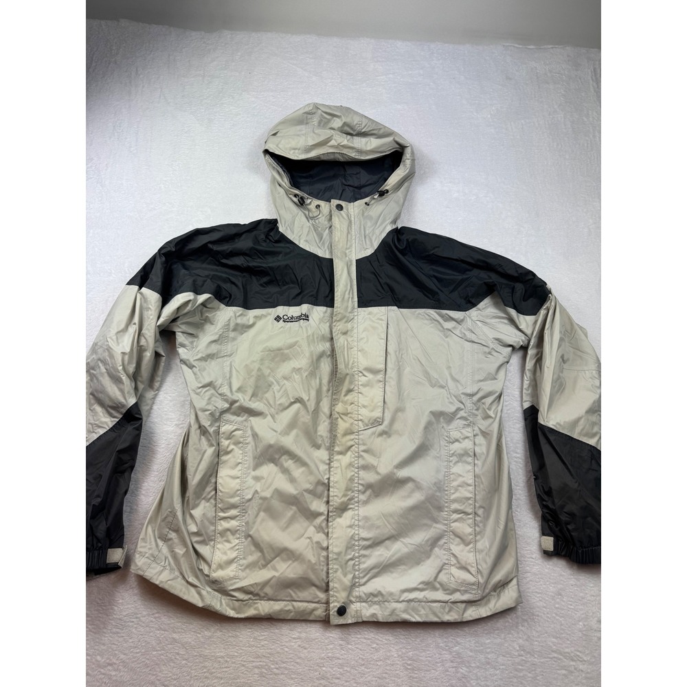 Columbia Omni-Tech Rain Jacket Mens Large Grey Black Waterproof Hooded Shell